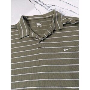 Vintage Y2K Nike Striped Embroidered Logo Polo Shirt Adult XL Mens Olive Stripes